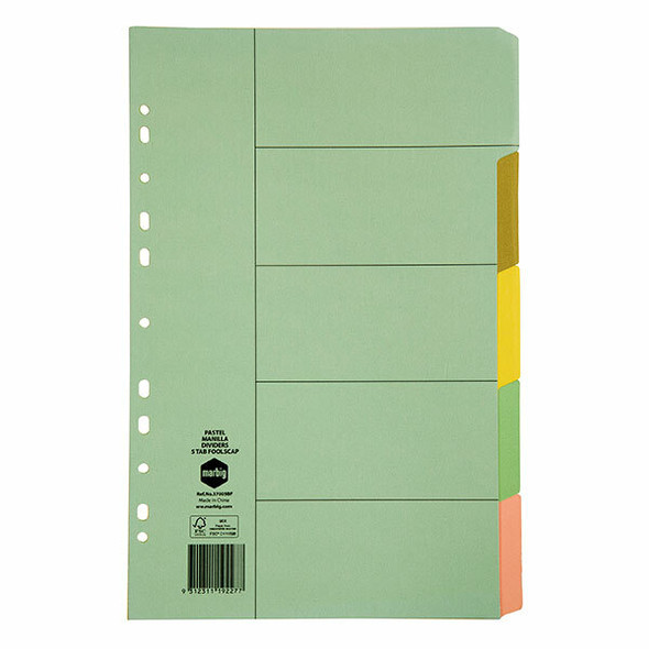 Marbig Indices and Dividers 5 Tab Manilla Foolscap Pastel