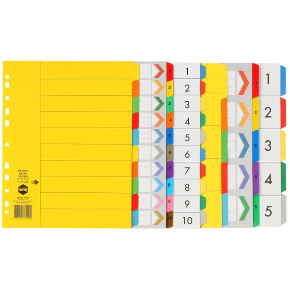 Marbig A4 Indices and Dividers 10 Tab PP Extra Wide Multi Colour