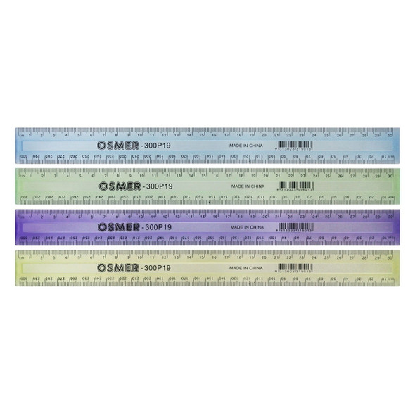 Osmer Ruler 30cm Plastic Economy Tinted Assorted Pack of 24