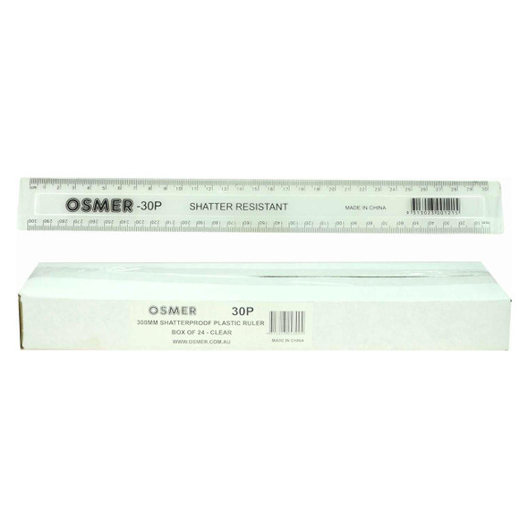 Osmer Ruler 30cm Shatterproof Clear Pack of 24