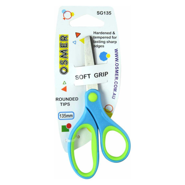 Osmer Soft Grip Scissors 135mm Green and Blue Offset Handle Hangsell Pack of 12