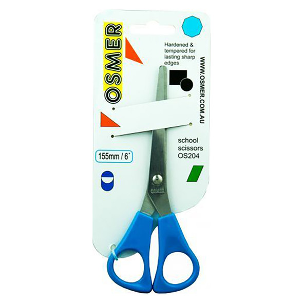 Osmer School Scissors 155mm Blue Handle Hangsell Pack of 12