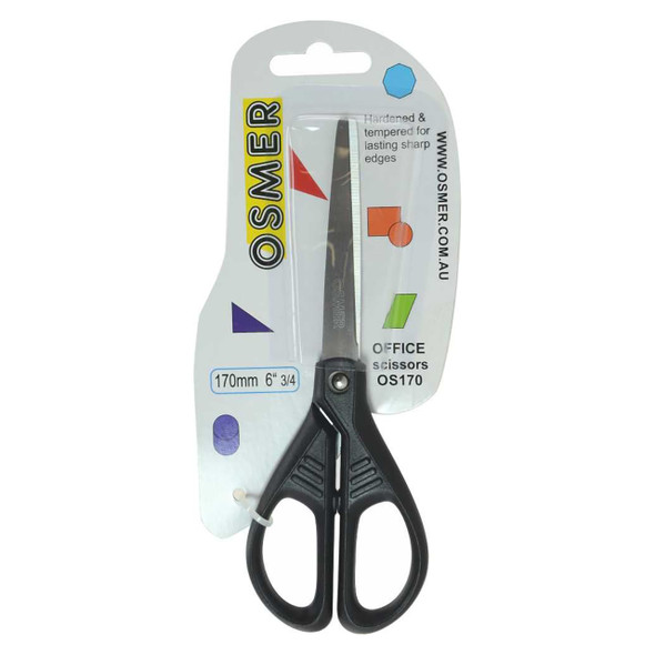 Osmer Office Scissors 170mm Black Handle Hangsell Pack of 12
