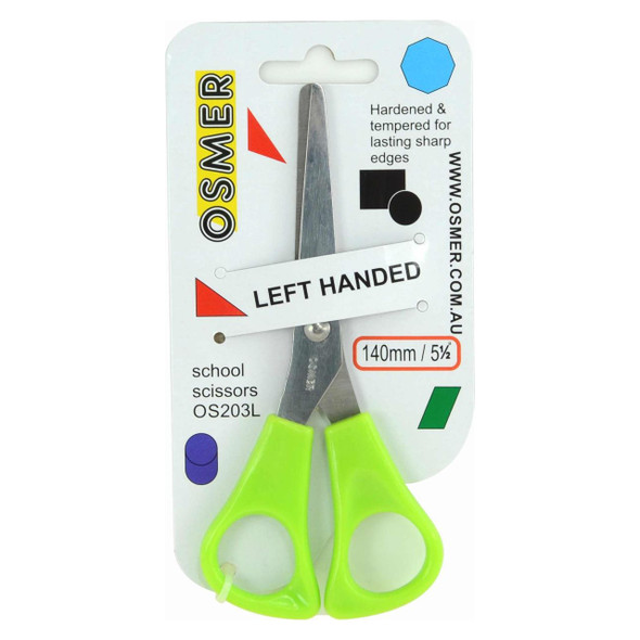 Osmer School Scissors 140mm Left Handed Green Handle Hangsell Pack of 12