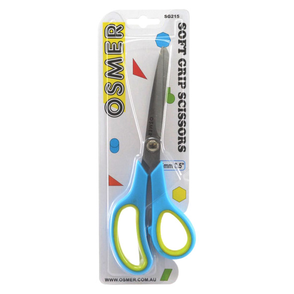 Osmer Soft Grip Scissors 215mm Green and Blue Offset Handle Hangsell Pack of 12