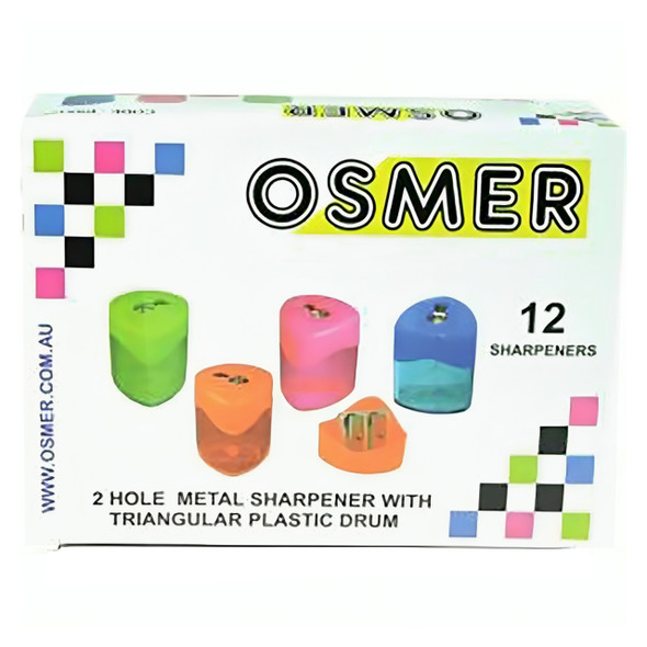 Osmer Sharpener 2 Hole Triangular Drum Tinted Assorted Box of 12