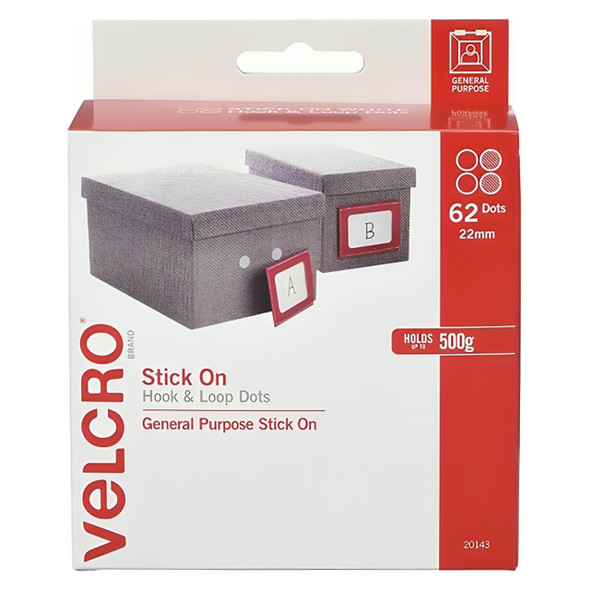 Osmer Velcro Brand Self Adhesive Spot Hook and Loop Dots 62mm x 22mm White | Mega Office Supplies