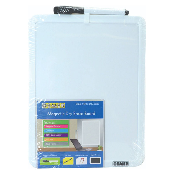 Osmer Magnetic Whiteboard A4 with Black Marker Pack of 6