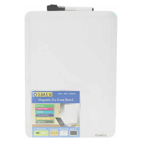 Osmer Writing Surface Magnetic Whiteboard A4 with Black Marker Pack of 6