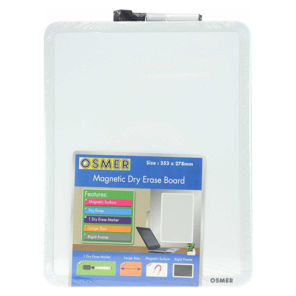 Osmer Magnetic Whiteboard A3 with Black Marker Pack of 6