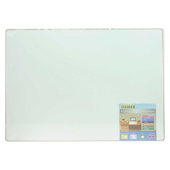 Osmer MDF Magnetic Whiteboard A3 Plain Double Sided Pack of 12