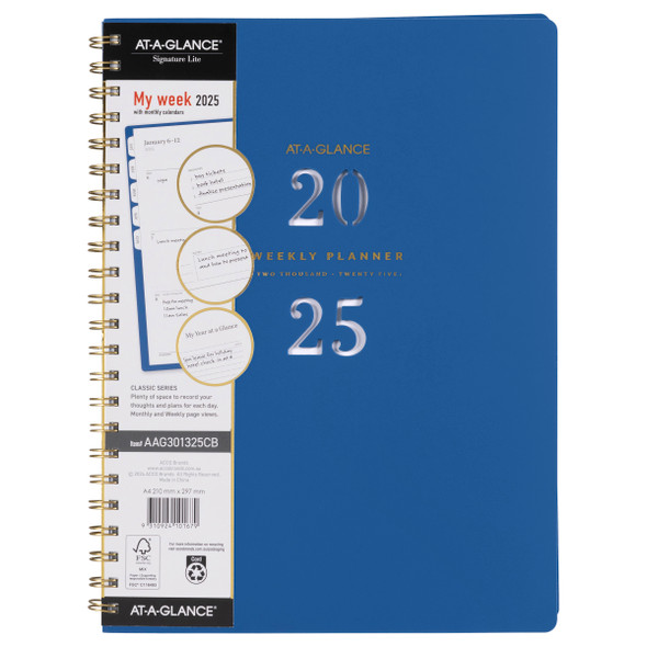 At-A-Glance 2025 Signature Lite Classic Weekly/Monthly Planner A4 Blue | Mega Office Supplies