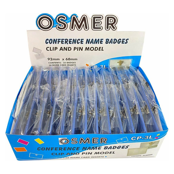 Osmer Conference Name Badges Clip and Pin 92 x 60mm Box of 50