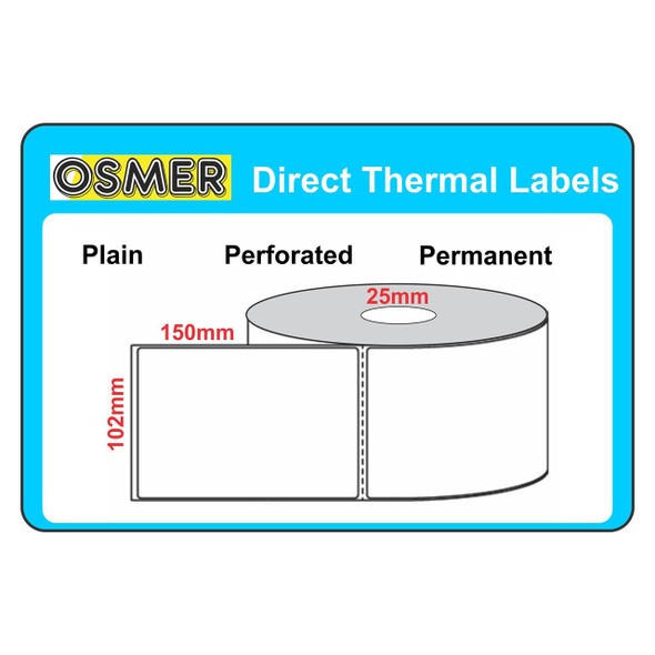 Osmer Direct Thermal Transfer Labels 102 x 150mm White Roll of 400