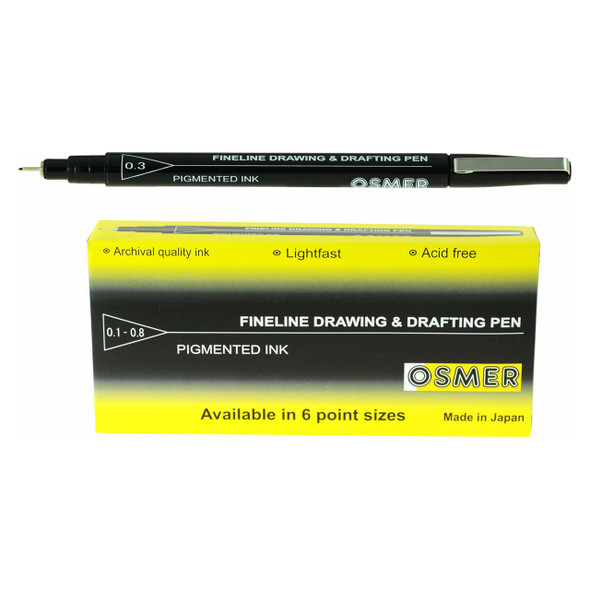 Osmer Fineline Drawing and Drafting Pen 0.3mm Black Box of 12