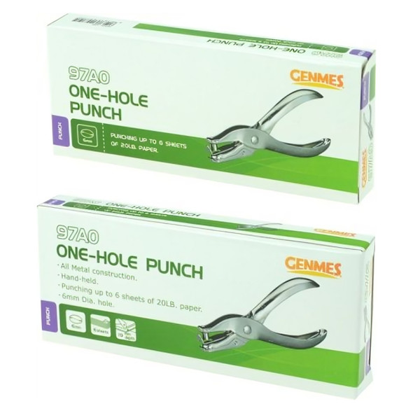 Osmer Genmes Metal Plier Type 1 Hole Punch 6 Sheet Capacity Silver