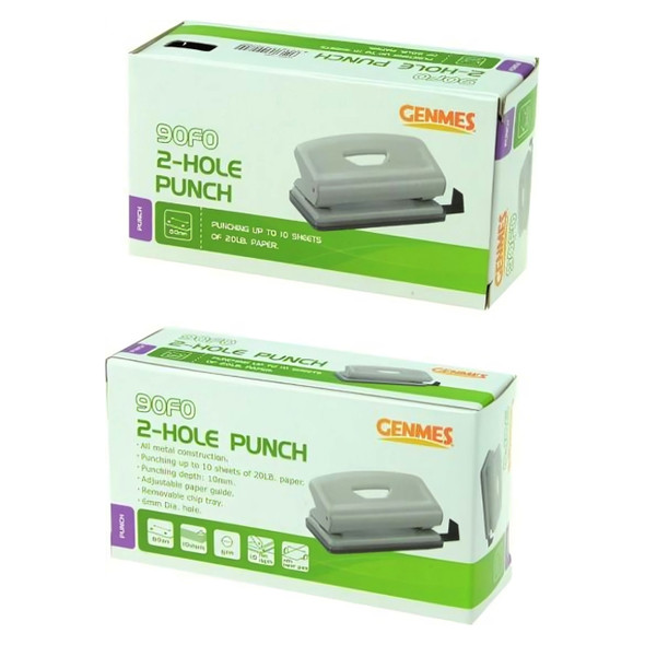 Osmer Genmes Mini Metal 2 Hole Punch 10 Sheet Capacity Black
