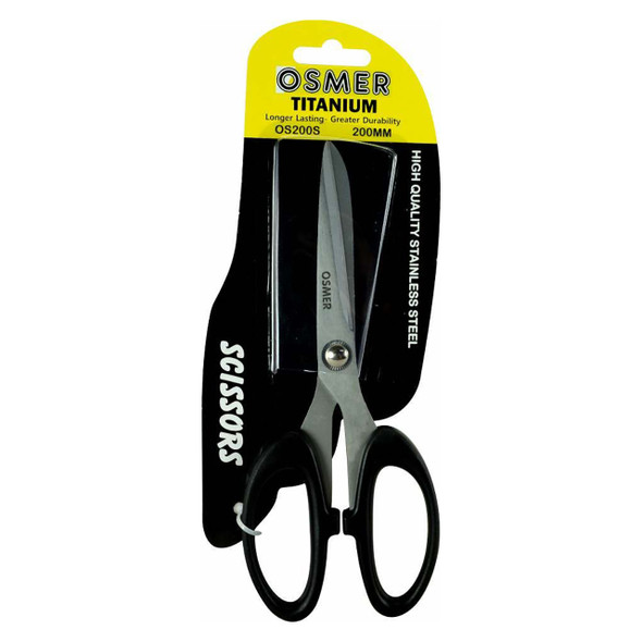 Osmer Titanium Scissors 200mm Black Straight Handle Hangsell