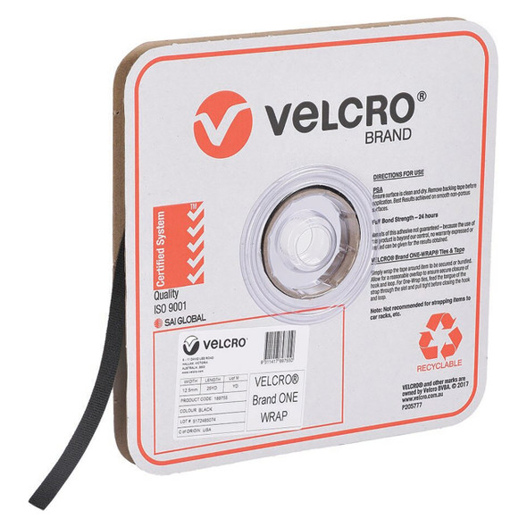 Osmer Velcro Brand One-Wrap 12mm x 22.8m Black