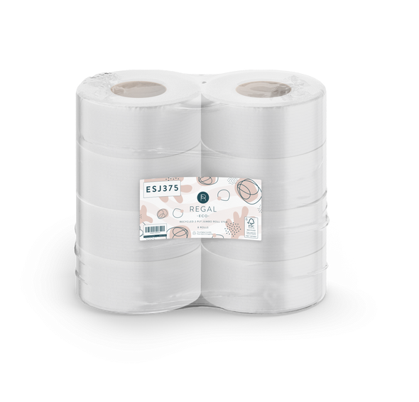 Regal Eco ESJ375 recycled 2 ply jumbo toilet rolls 700g pack of 8 wrapped rolls with FSC certified label Regal Eco ESJ375 recycled 2 ply jumbo toilet rolls 700g pack of 8 wrapped rolls with FSC certified label