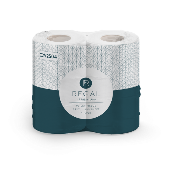Regal Premium 2 Ply Toilet Tissue 250 sheet individually wrapped rolls in 4-pack format Regal Premium 2 Ply Toilet Tissue 250 sheet individually wrapped rolls in 4-pack format