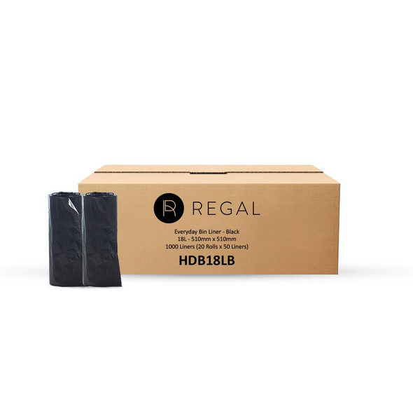 Regal Everyday 18 Litre Bin Liner Black Roll of 50 Box of 20