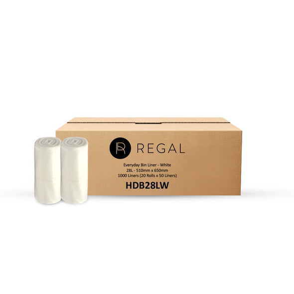 Regal Everyday 28L White Bin Liners 1000 Pack on Rolls with Box Regal Everyday 28L White Bin Liners 1000 Pack on Rolls with Box