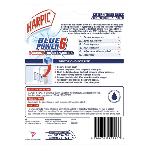 Toilet Disinfectant Twin Pack 114g Pack of 6 Harpic Foam Cleaning Block Blue