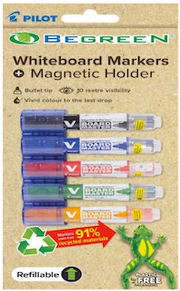 Pilot WBMA-VBM-M-S5 Begreen V Board Master Whiteboard Marker Bullet Assorted Wallet 5 | Mega Office Supplies