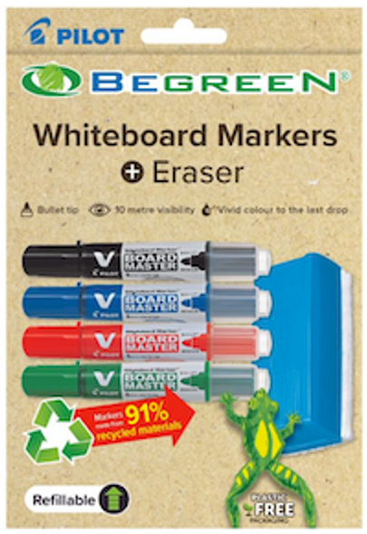 Pilot WBMA-VBM-M-S5 Begreen V Board Master Whiteboard Marker Bullet Assorted Wallet 5 With Eraser | Mega Office Supplies