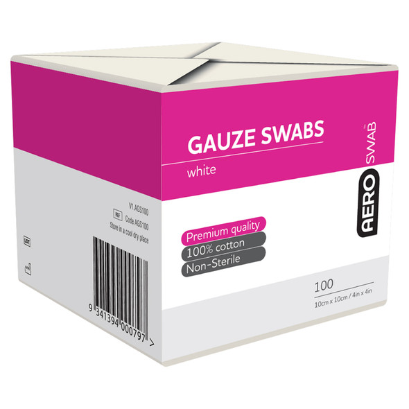 AeroSwab Non-Sterile White Gauze Swab 10 x 10cm Pack/100 (8ply) | Mega Office Supplies