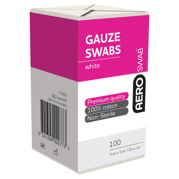 AeroSwab Non-Sterile White Gauze Swab 5 x 5cm Pack/100 (8ply) | Mega Office Supplies