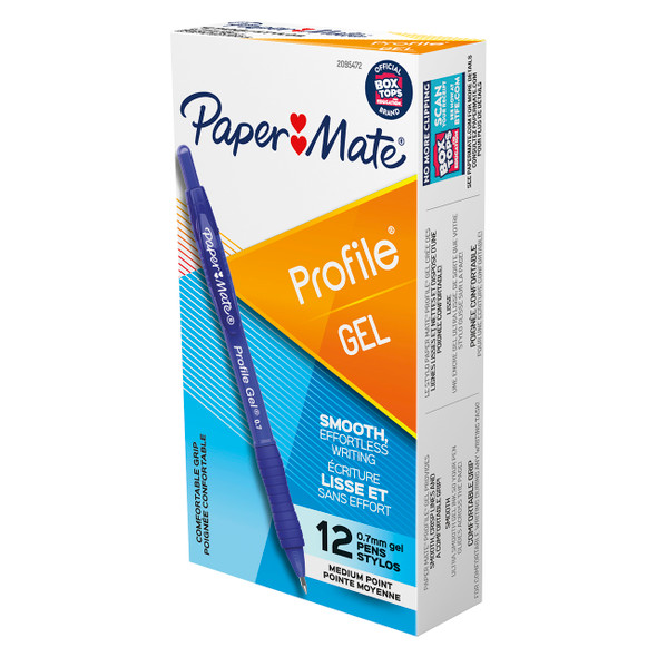 Papermate Profile Retractable Gel Pen Medium 0.7mm Blue Box of 12