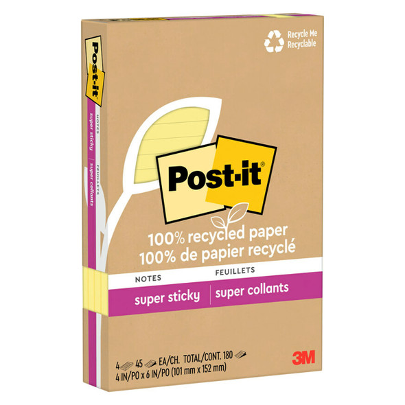 Post-it 4621R-4SSCY Super Sticky Notes Canary Yellow Lined 101 x 152mm. Pack of 4 pads, each with 45 sheets, featuring 2x the sticking power. Post-it 4621R-4SSCY Super Sticky Notes Canary Yellow Lined 101 x 152mm. Pack of 4 pads, each with 45 sheets, featuring 2x the sticking power.