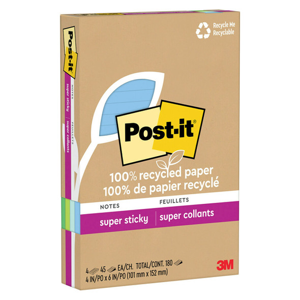 Post-it Super Sticky Notes Lined Assorted Colours 101 x 152mm Pack of 4 4621R-4SST