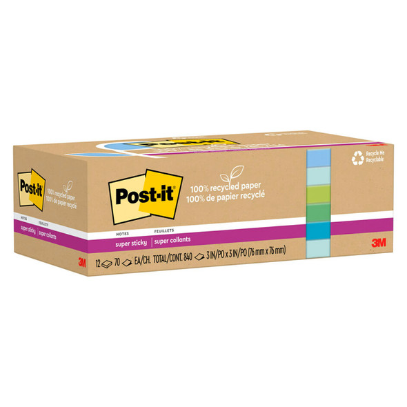 Post-it Super Sticky Notes Assorted Colours 76 x 76mm Pack of 12 654R-12SST