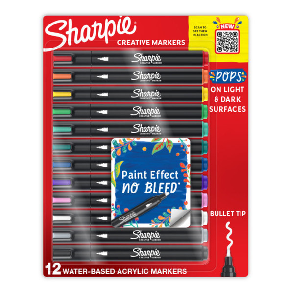 Sharpie Creative Marker Acrylic Water-Based Bullet Tip Assorted Pack of 12