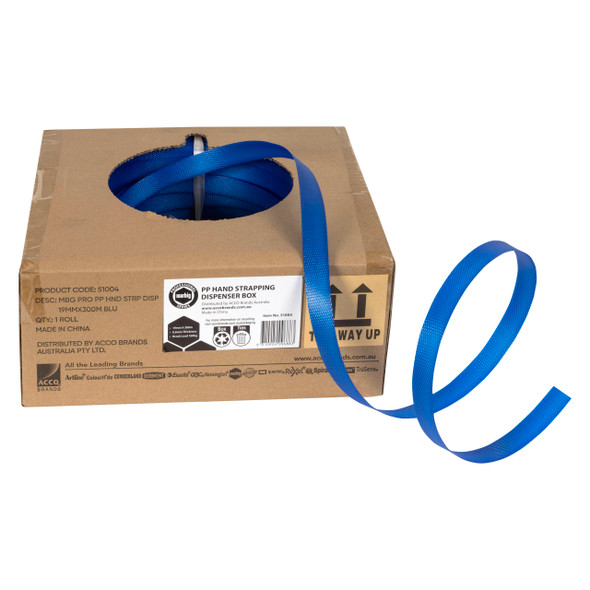 Marbig Professional Hand Strapping 19mm x 1000m 0.6mm Dispenser Blue