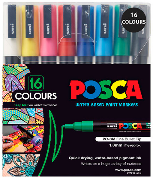Posca PC-3M Paint Marker Pen Bullet Fine Assorted Wallet of 16 (PC3M16C)