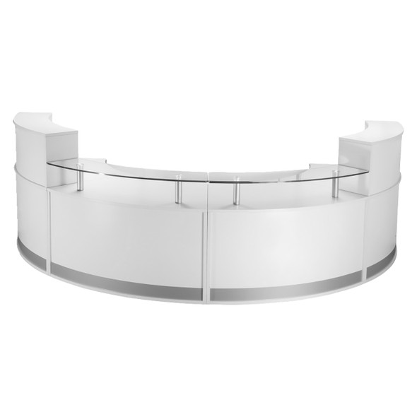 Rapidline Natural White Modular Reception Counter 1339 x 872 x 935mm with Half Height Glass Shelf | Mega Office Supplies