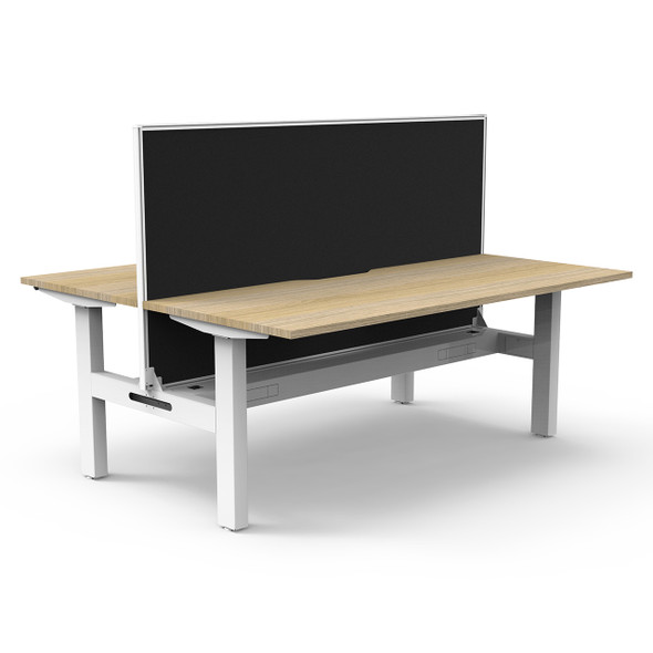 Rapidline Boost Static Back to Back Workstation 1500 x 750mm with Screen and Cable Tray Natural Oak / White Satin