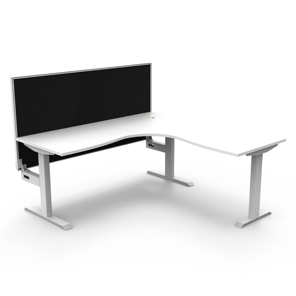 Rapidline Boost Static Corner Workstation 1500 x 1500 x 750mm with Screen Natural White / White Satin