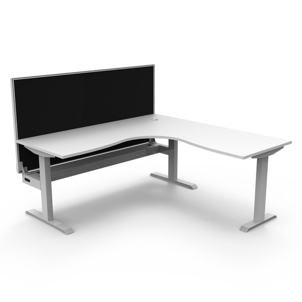 Rapidline Boost Static Corner Workstation 1500 x 1500 x 750mm with Screen and Cable Tray Natural White / White Satin