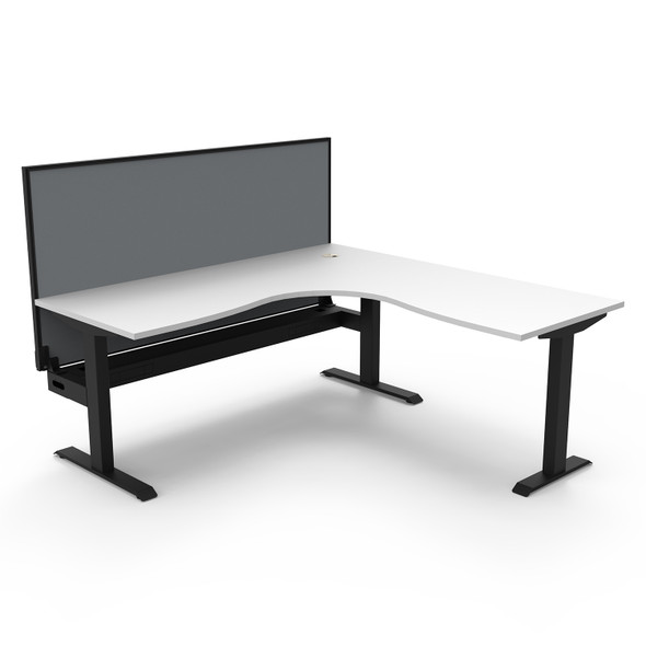 Rapidline Boost Static Corner Workstation 1500 x 1500 x 750mm with Screen and Cable Tray Natural White / Black Satin
