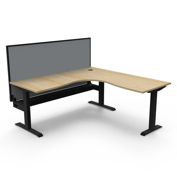 Rapidline Boost Static Corner Workstation 1500 x 1500 x 750mm with Screen and Cable Tray Natural Oak / Black Satin