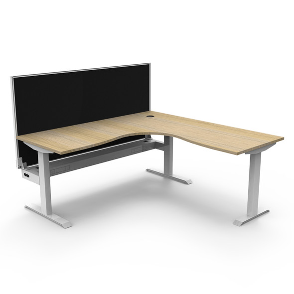 Rapidline Boost Static Corner Workstation 1800 x 1500 x 750mm with Screen and Cable Tray Natural Oak / White Satin