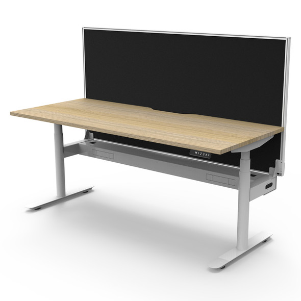 Rapidline Halo Plus Single Sided Workstation 1800 x 750mm with Screen and Cable Tray Natural Oak / White Satin