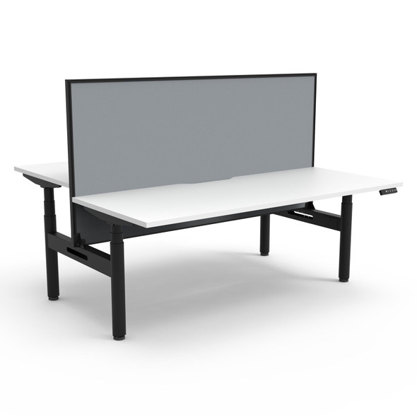 Rapidline Halo Plus Back to Back Workstation with Screen 1200mm W Natural White Top / Black Frame | Mega Office Supplies