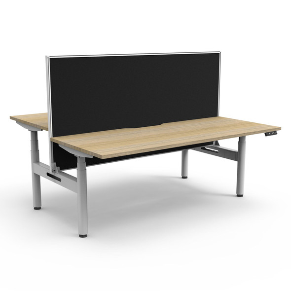 Rapidline Halo Plus Back to Back Workstation with Screen 1200mm W Natural Oak Top / White Frame | Mega Office Supplies