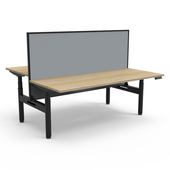 Rapidline Halo Plus Back to Back Workstation with Screen 1200mm W Natural Oak Top / Black Frame | Mega Office Supplies
